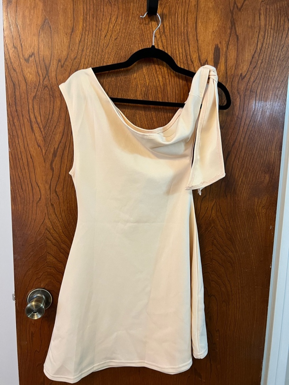 SHEIN One-Shoulder Cream Mini Dress with Draped Tie Sleeve NWOT - Picture 7 of 9